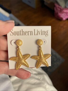 Southern Living Gold Textured Starfish Dangle Earrings